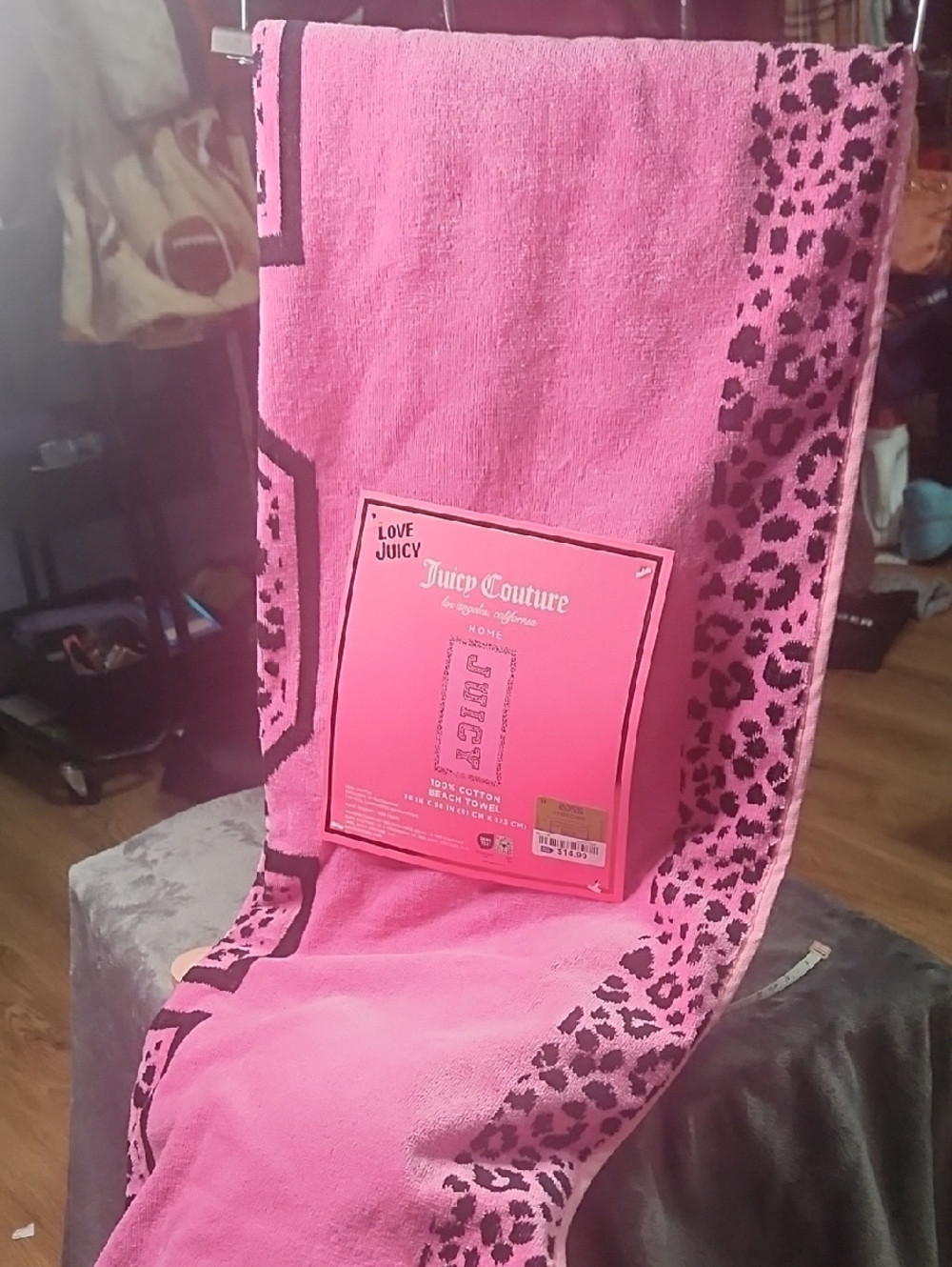 Juicy Couture Hot Pink Leopard Trim Beach Towel